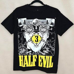 Half Evil Graphic T-Shirt 333 Black & Yellow Face Size Small